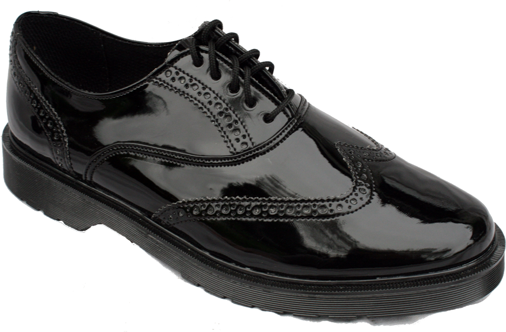 Vegan Brogue Patent Shoes - Black